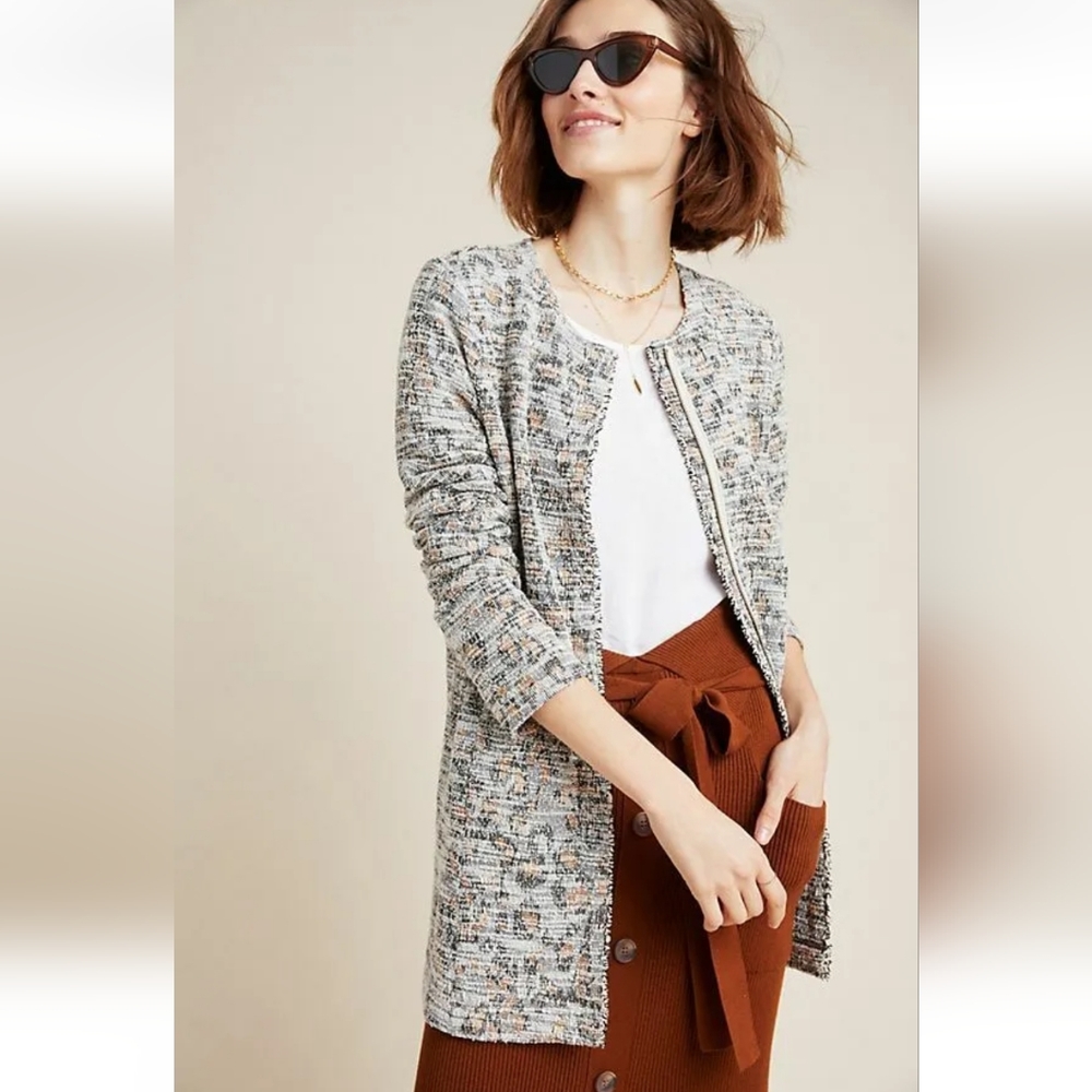Anthropologie Dolan Tweed‎ Metallic Leopard Zip Up Blazer Jacket